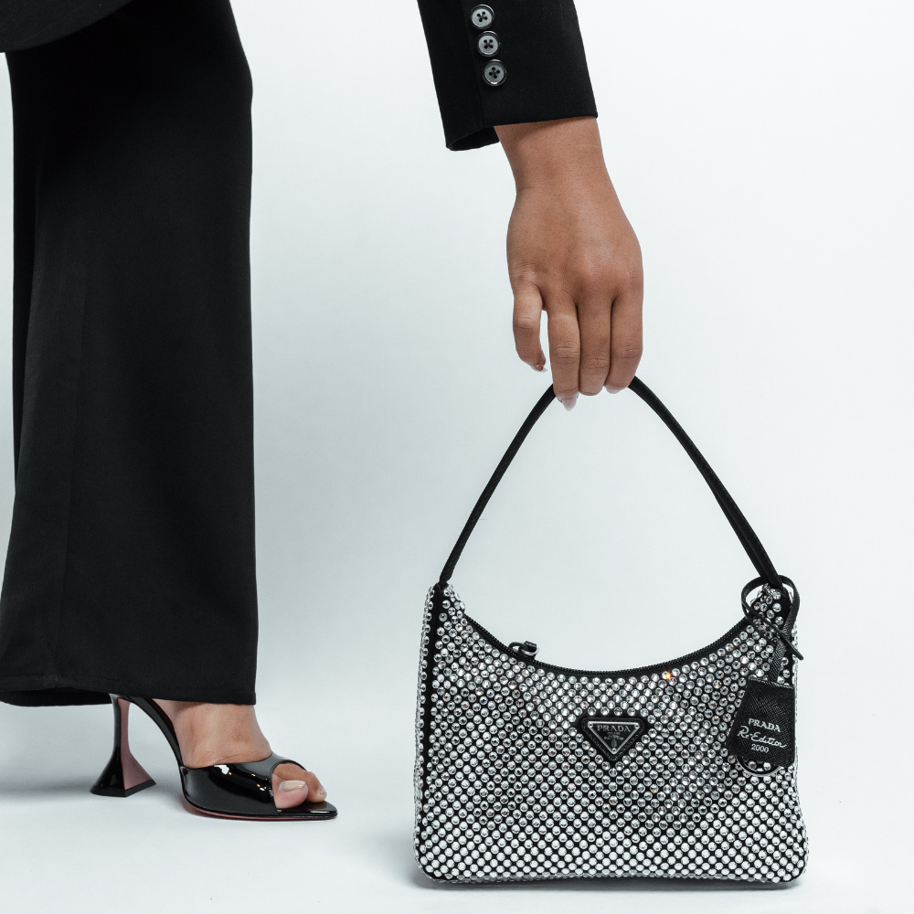 PRADA BLACK SATIN CRYSTAL MINI BAG