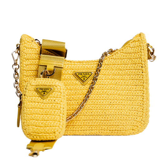 PRADA YELLOW RE-EDITION 2005 RAFFIA BAG