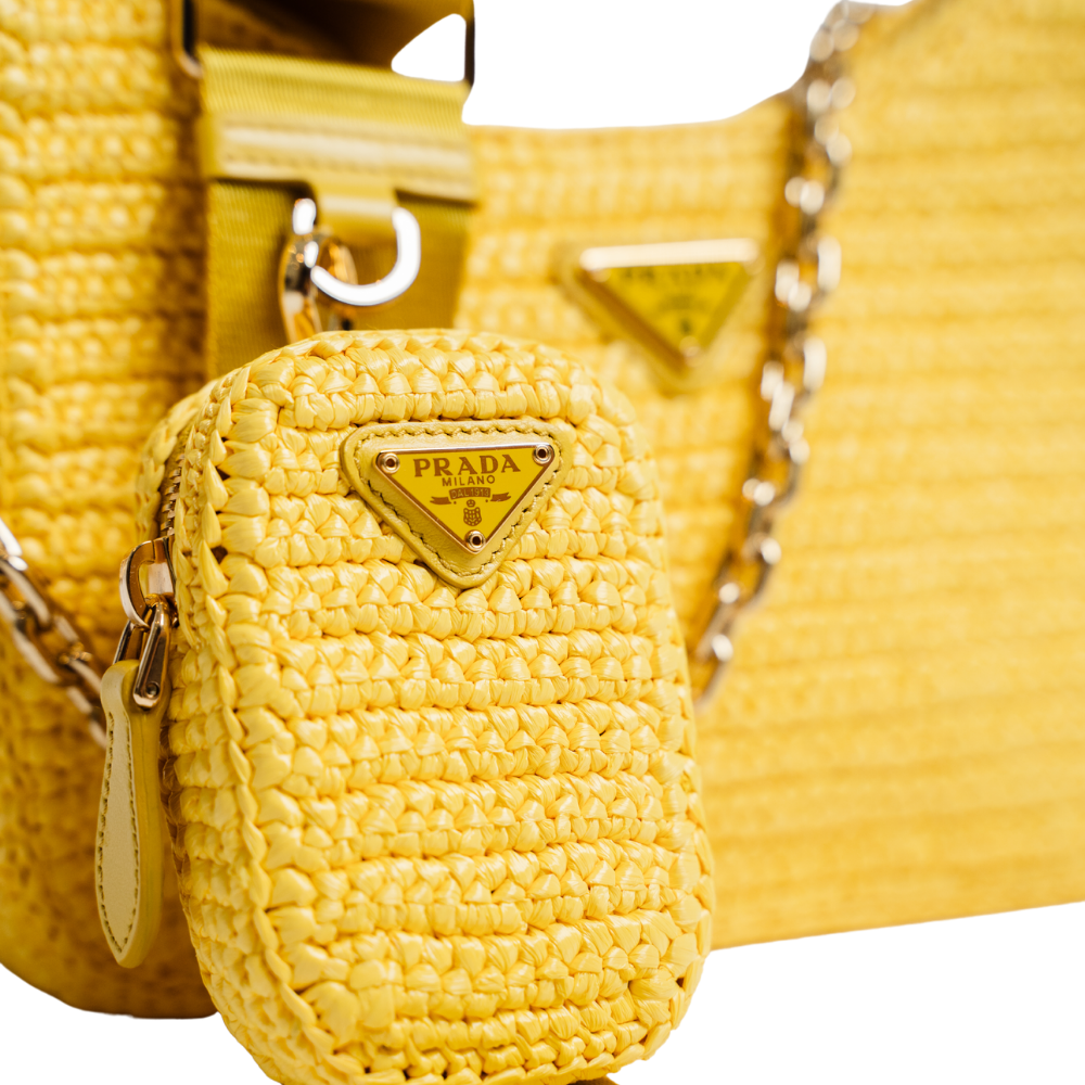 PRADA YELLOW RE-EDITION 2005 RAFFIA BAG