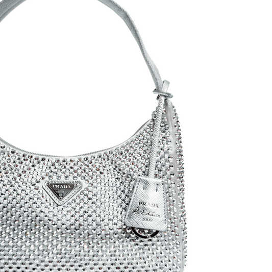 PRADA SILVER SATIN CRYSTAL MINI BAG