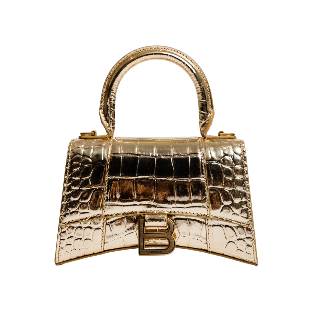 BALENCIAGA GOLD HOURGLASS CROC EMBOSSED XS
