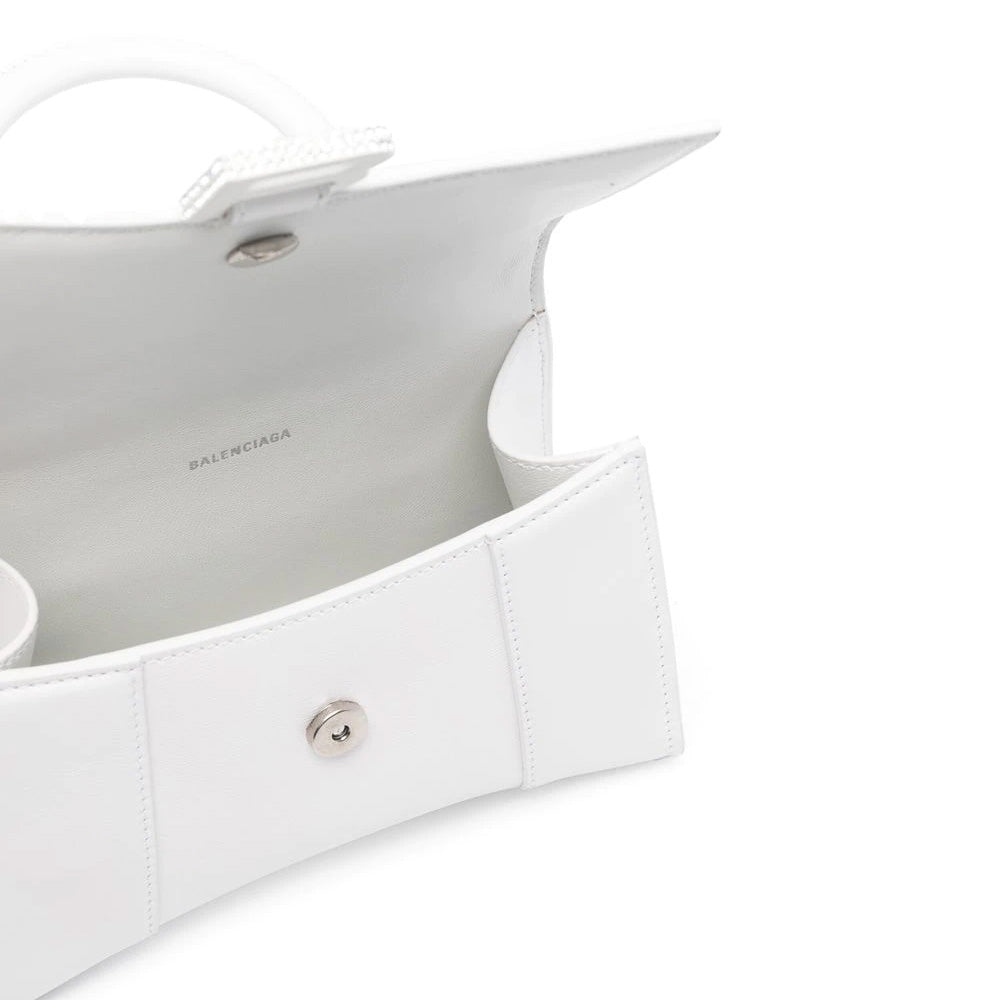 BALENCIAGA WHITE HOURGLASS CRYSTAL LOGO XS