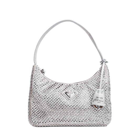 PRADA SILVER SATIN CRYSTAL MINI BAG