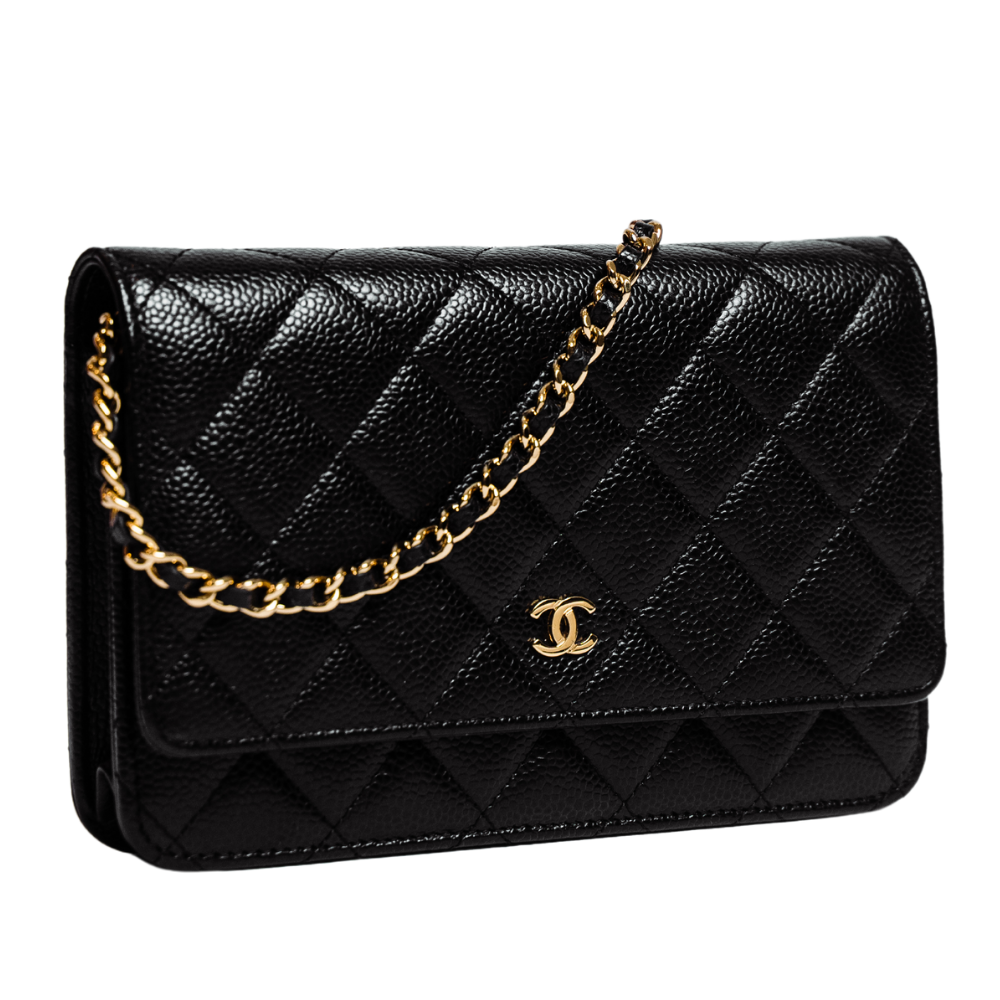 CHANEL Black Caviar Leather Wallet on Chain