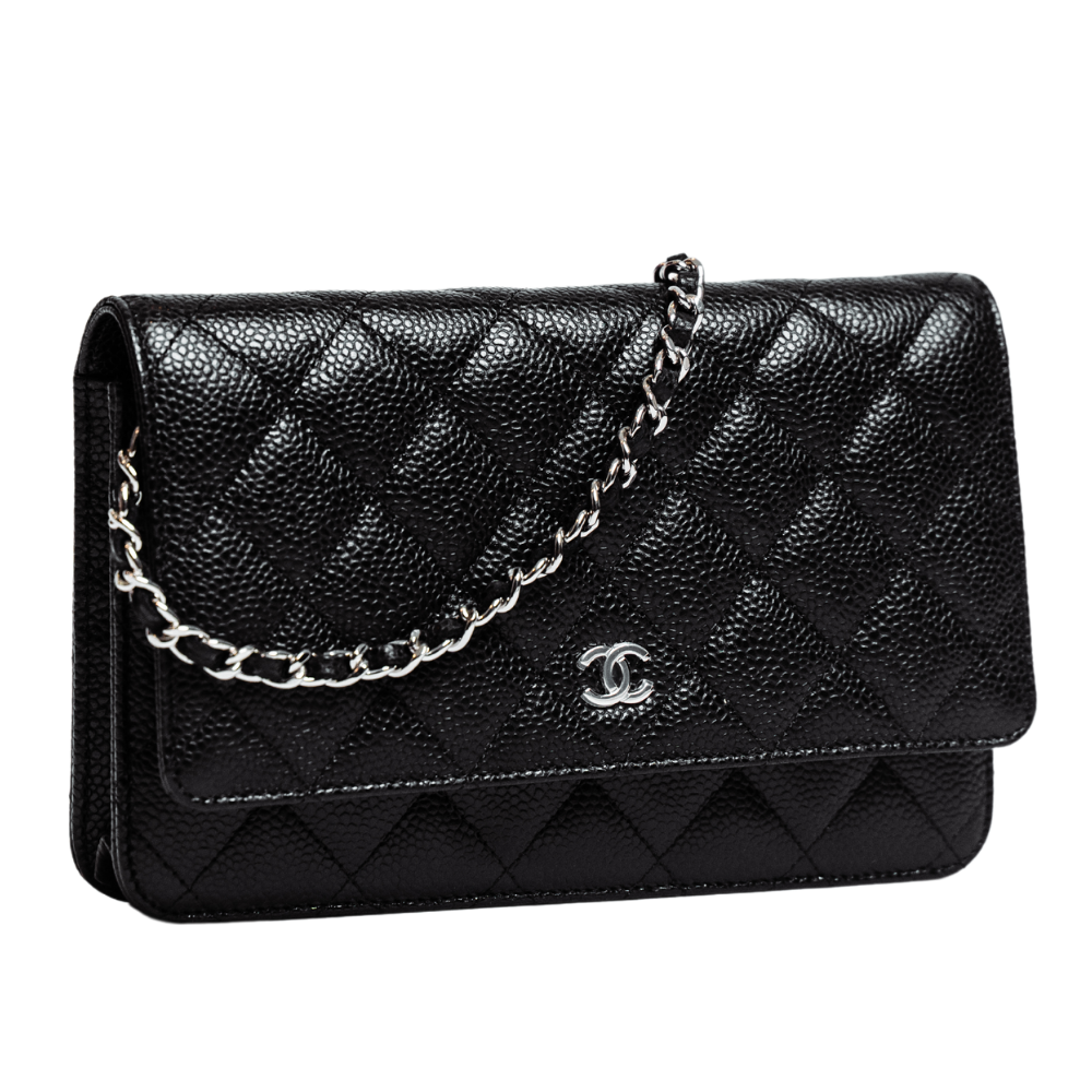 CHANEL BLACK AND SILVER CLASSIC WALLET ON CHAIN – The Luxe Collection by K