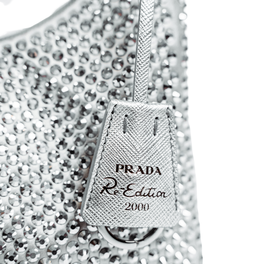 PRADA SILVER SATIN CRYSTAL MINI