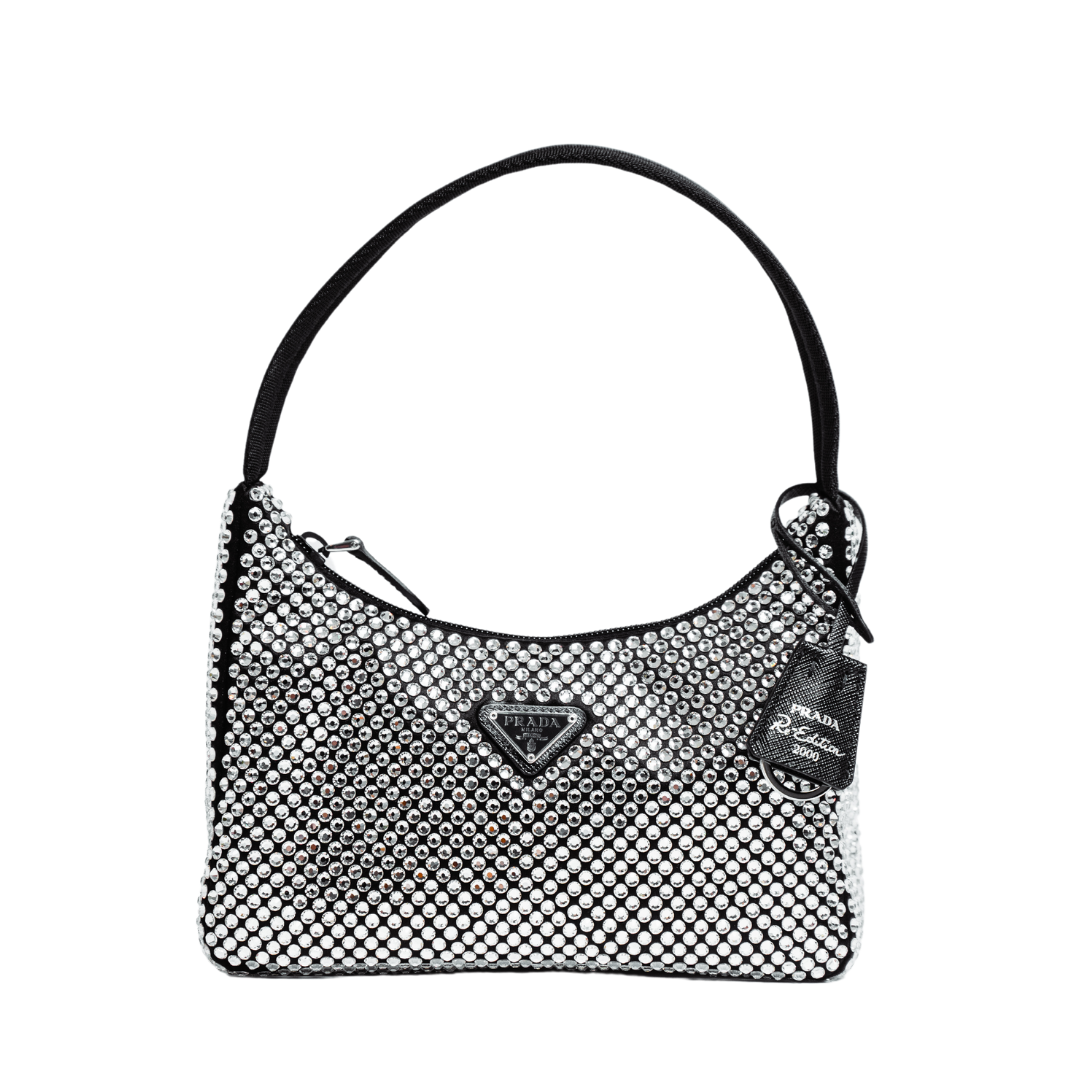 PRADA BLACK SATIN CRYSTAL MINI