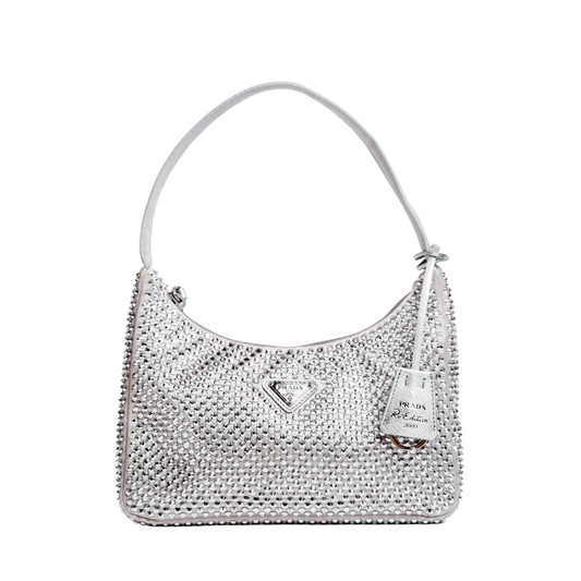 PRADA SILVER SATIN CRYSTAL MINI