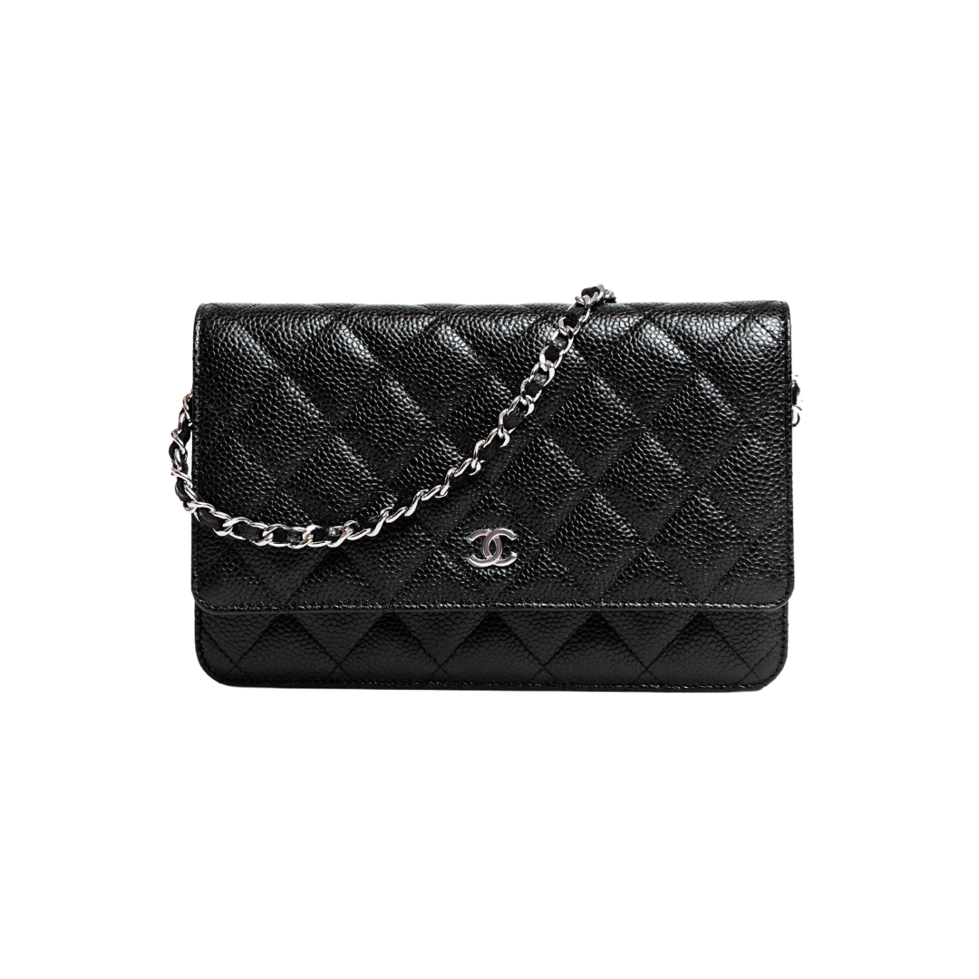 CHANEL BLACK AND SILVER CLASSIC WALLET ON CHAIN – The Luxe Collection by K